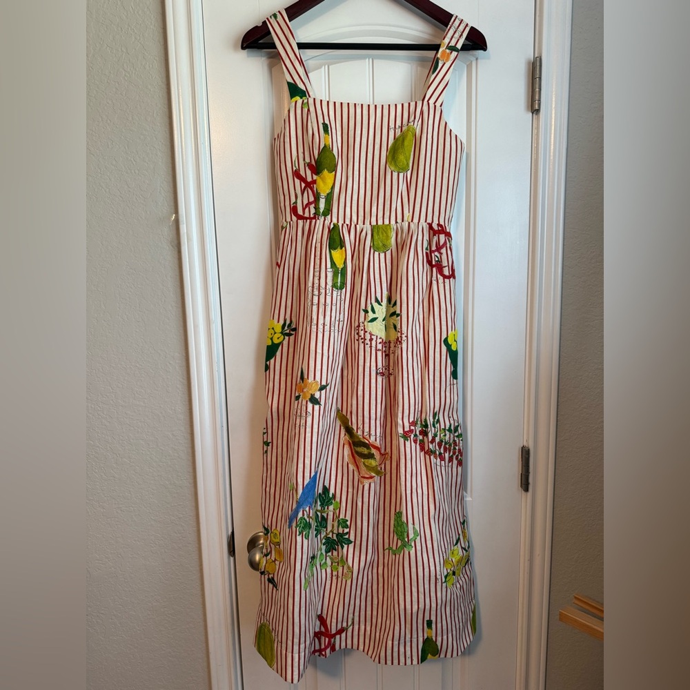 RHODE Marla Capri Stripe Red And Ivory Linen Midi Sleeveless Sun Dress - Size 0 - Picture 3 of 9